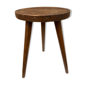 Tabouret de ferme tripode rustique brutaliste en bois vintage