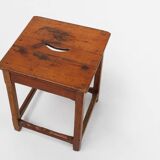 Vintage square wooden stool with handle, Belgium ca. 1920