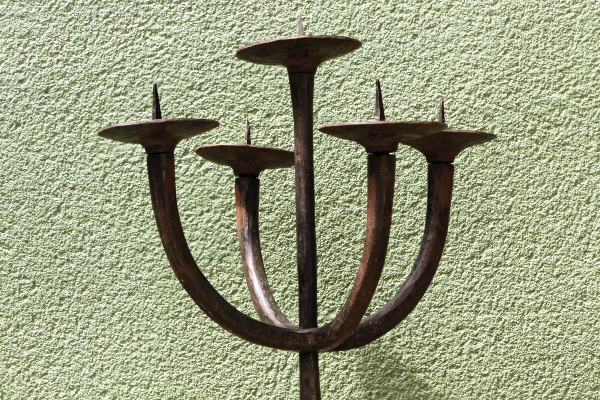 Brutalist wrought iron candle holder, Marolles workshops