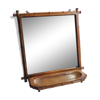 Miroir de barbier d'époque Napoléon III en bois imitant le bambou, à poser ou à suspendre