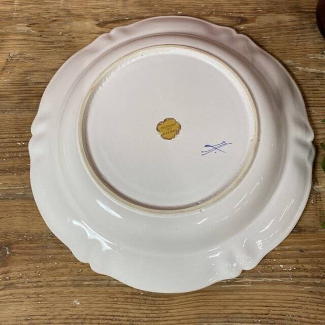 Large round hollow serving dish with blue Moustiers decor