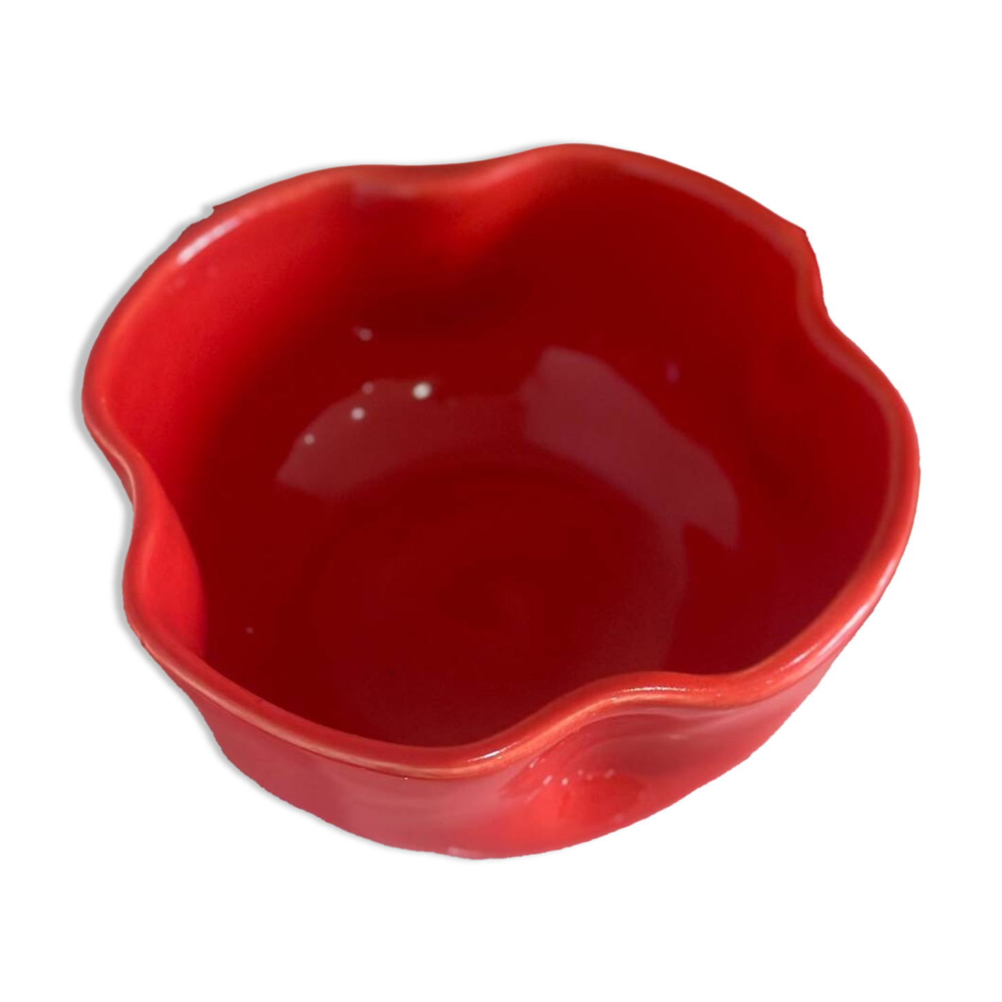 Handmade enameled ceramic bowl with red poppy clover flower
