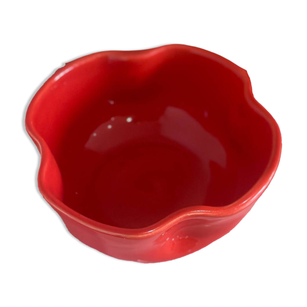 Bol céramique émaillée artisanal fleur trèfle pop rouge coquelicot