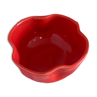 Handmade enameled ceramic bowl with red poppy clover flower