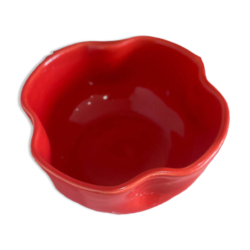 Bol céramique émaillée artisanal fleur trèfle pop rouge coquelicot