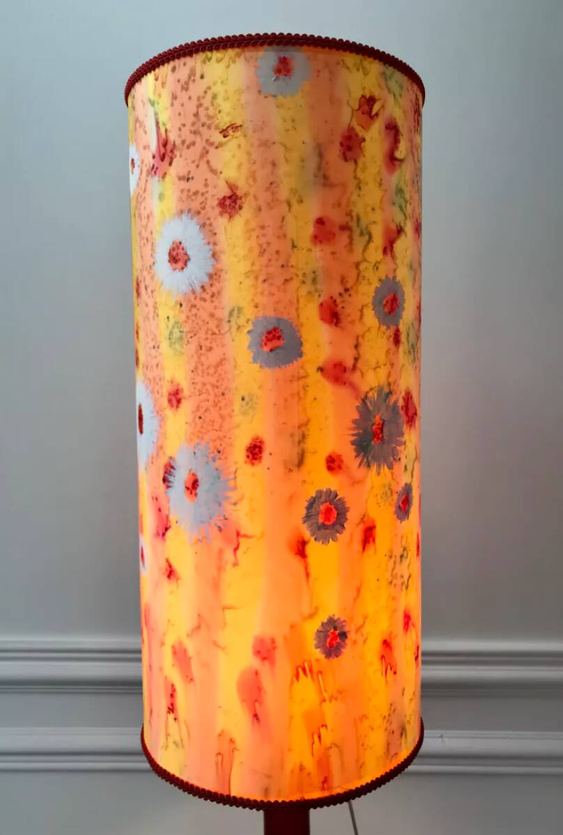 Large red Murano style Italian blown glass lamp and seventies lampshade from the 70s
