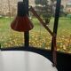 Architect's lamp in burgundy red metal, adjustable and articulated vintage