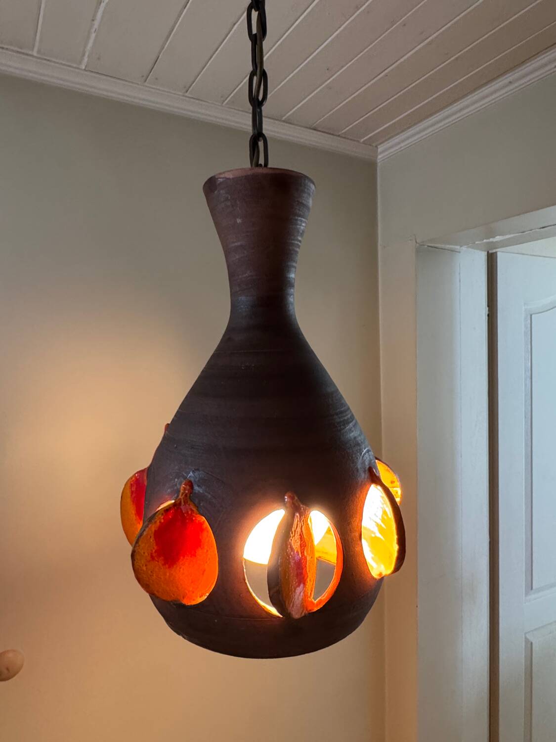 Vintage brutalist handmade German ceramic pendant lamp