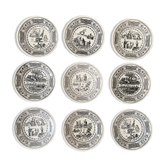 Set de 9 assiettes Gien « rébus « .