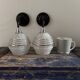 Pair of white, black and silver Art Deco wall lights