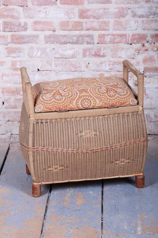 Czech Art Deco Stool in Wood and Hemp, 1940s
