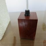 Pair of Scandinavian pendant lights in teak and perspex, 1970s.