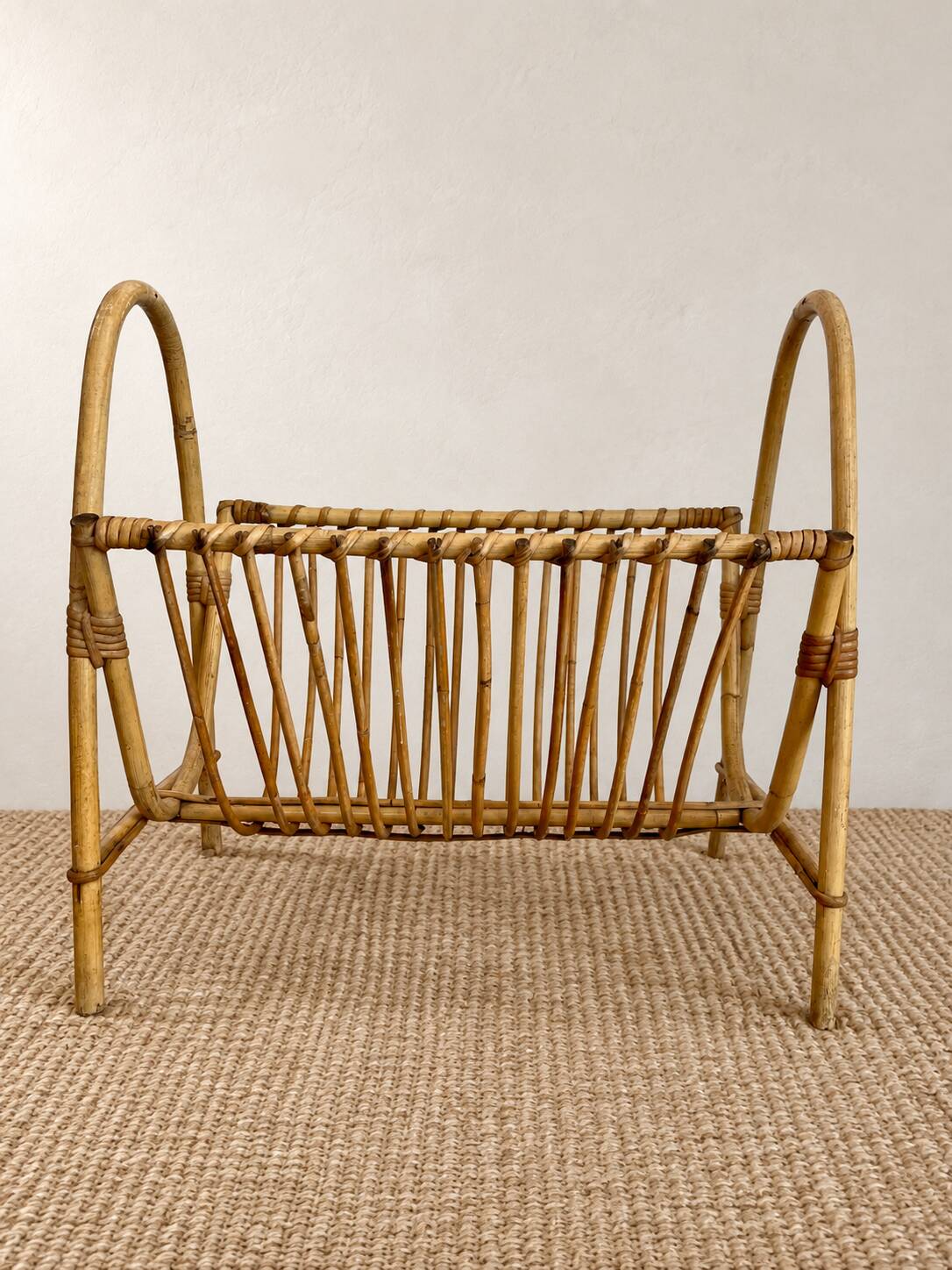 1970s rattan magazine rack