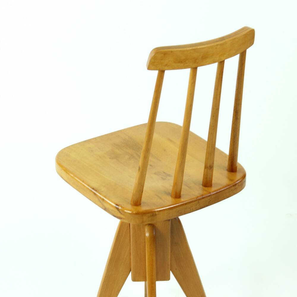 Midcentury Piano Swivel Stool With Backrest, Czechoslovakia 1960s