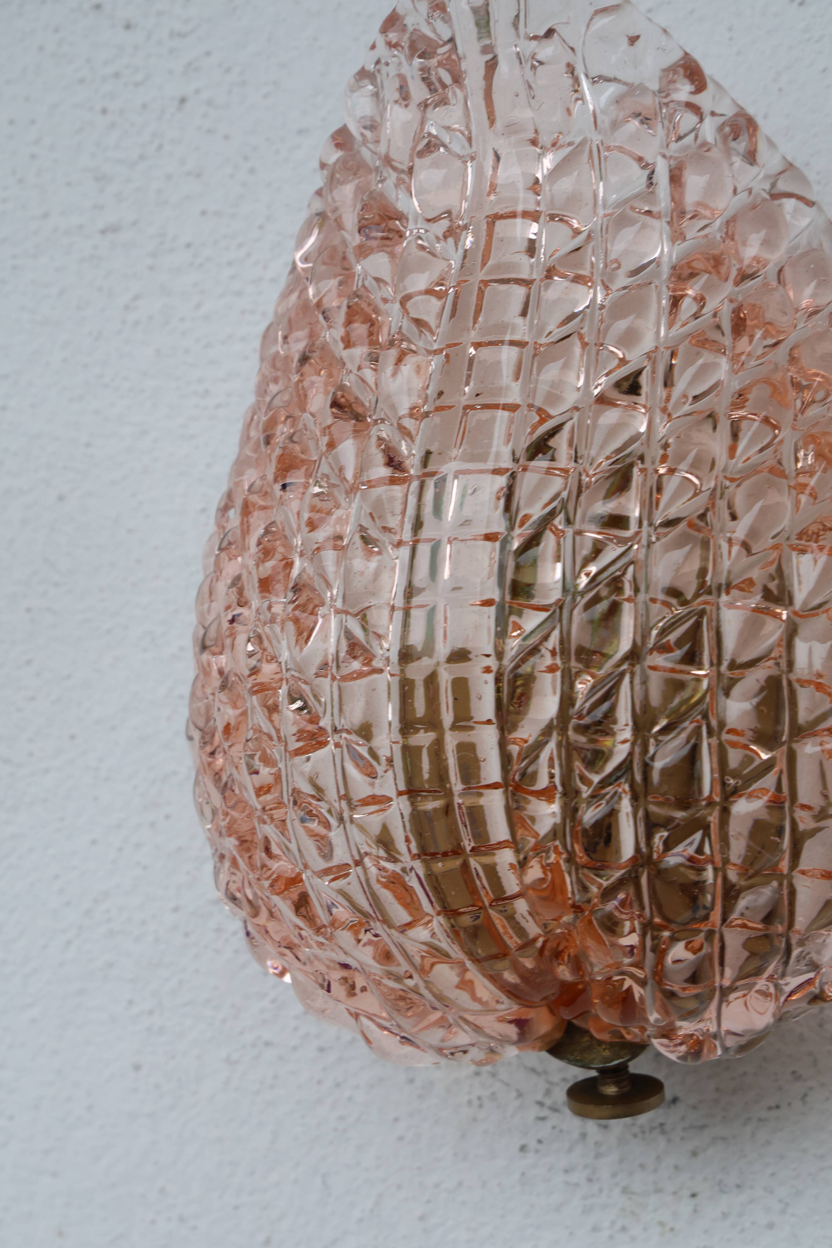 Rare applique murale en verre de Murano Pink Jewel par Barovier e Toso, années 1950.