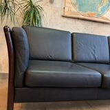 Black 3 seat leather sofa, Denmark 80/90