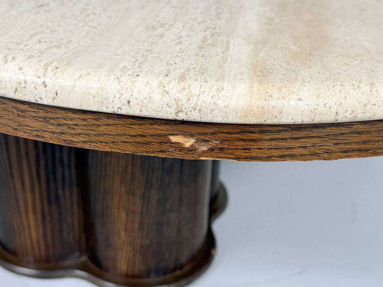 Coffee table with travertine top in cloverleaf shape, Italy, 1970s.