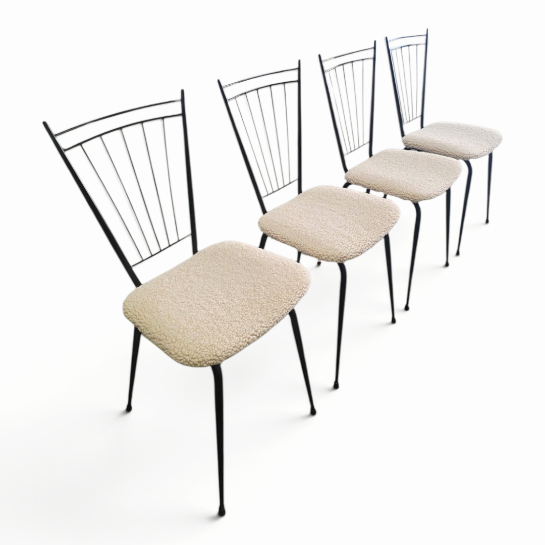 Suite de 4 chaises "Harpe" 1950 – Design Mid-Century & Assises Bouclée