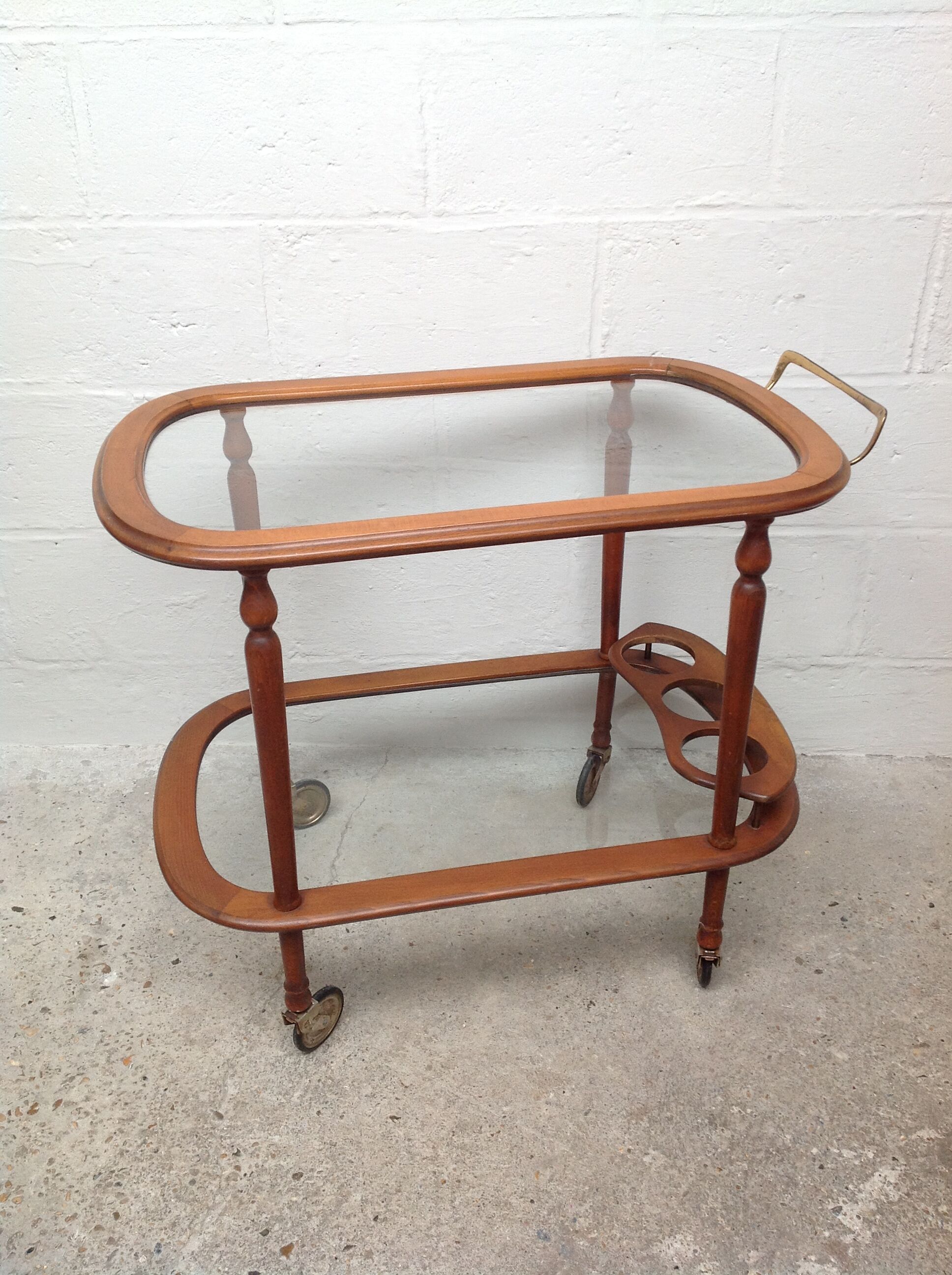 Scandinavian rolling service wood glass and brass