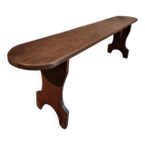 French cherry wood bench, 1930s, narrow wooden bench.