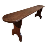 French cherry wood bench, 1930s, narrow wooden bench.