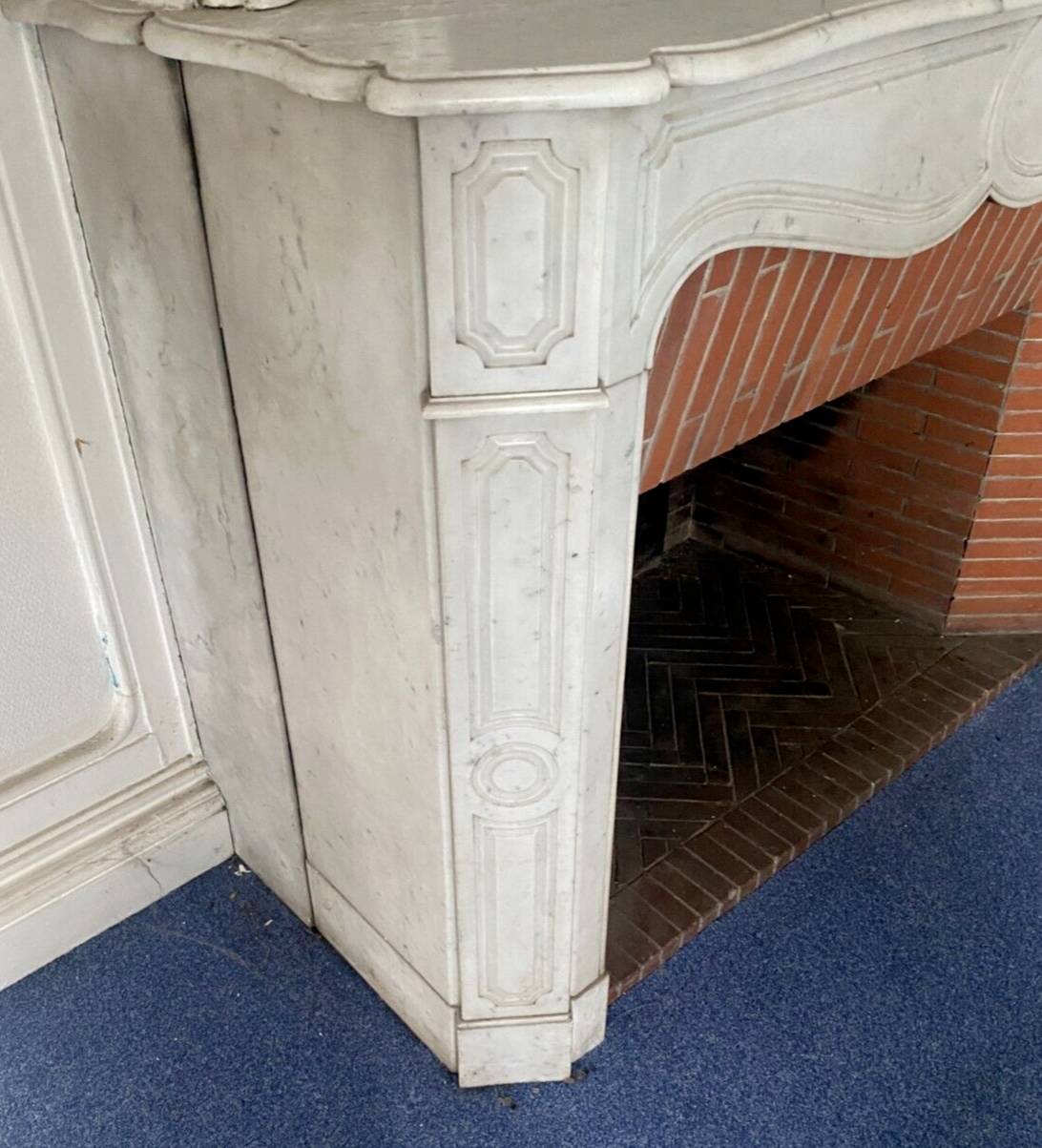 Louis XV style fireplace Model Pompadour White Carrara marble 20th century