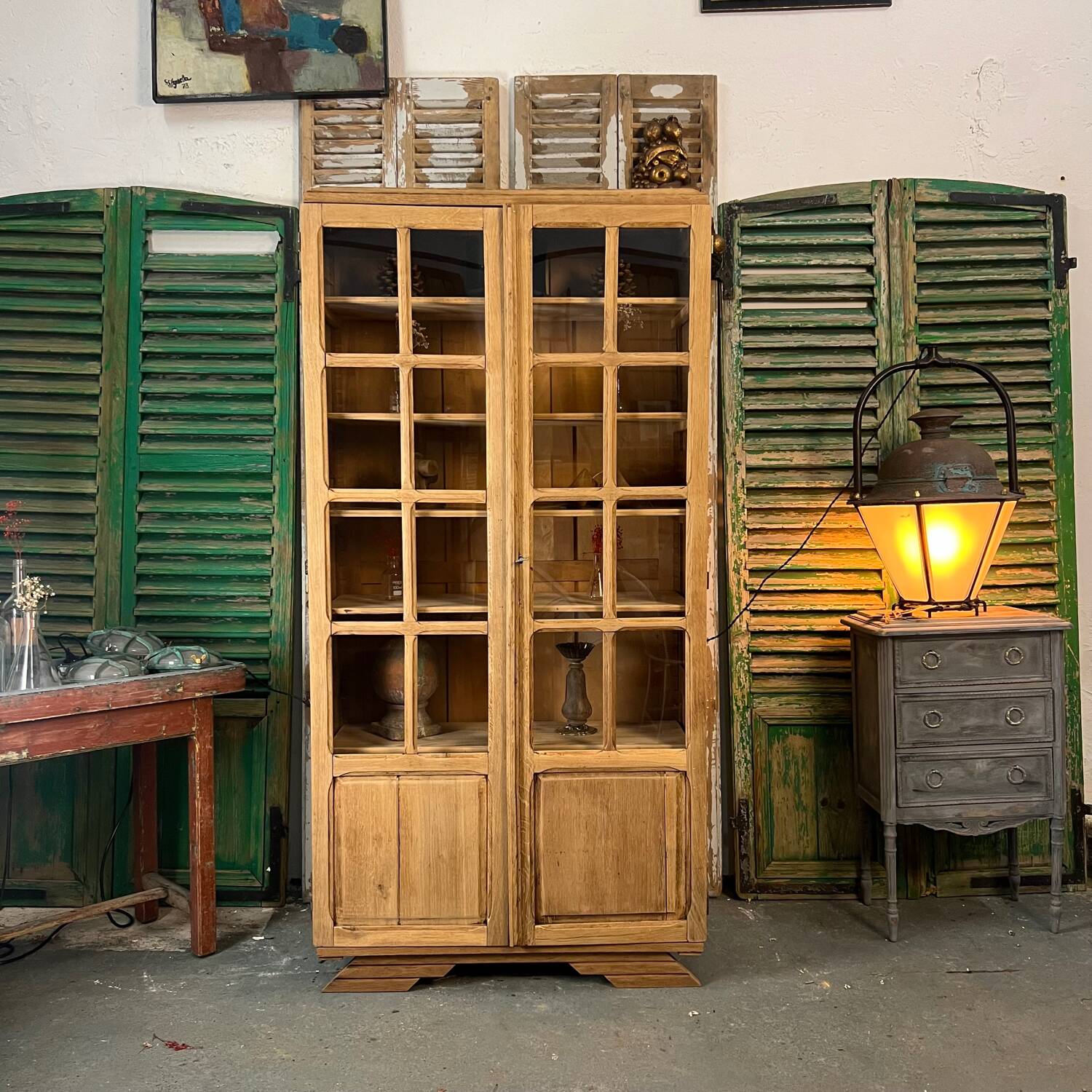 Vitrine vintage petit carreaux en chêne