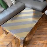 Table basse massive en métal chromé et laiton, Italie années 1970