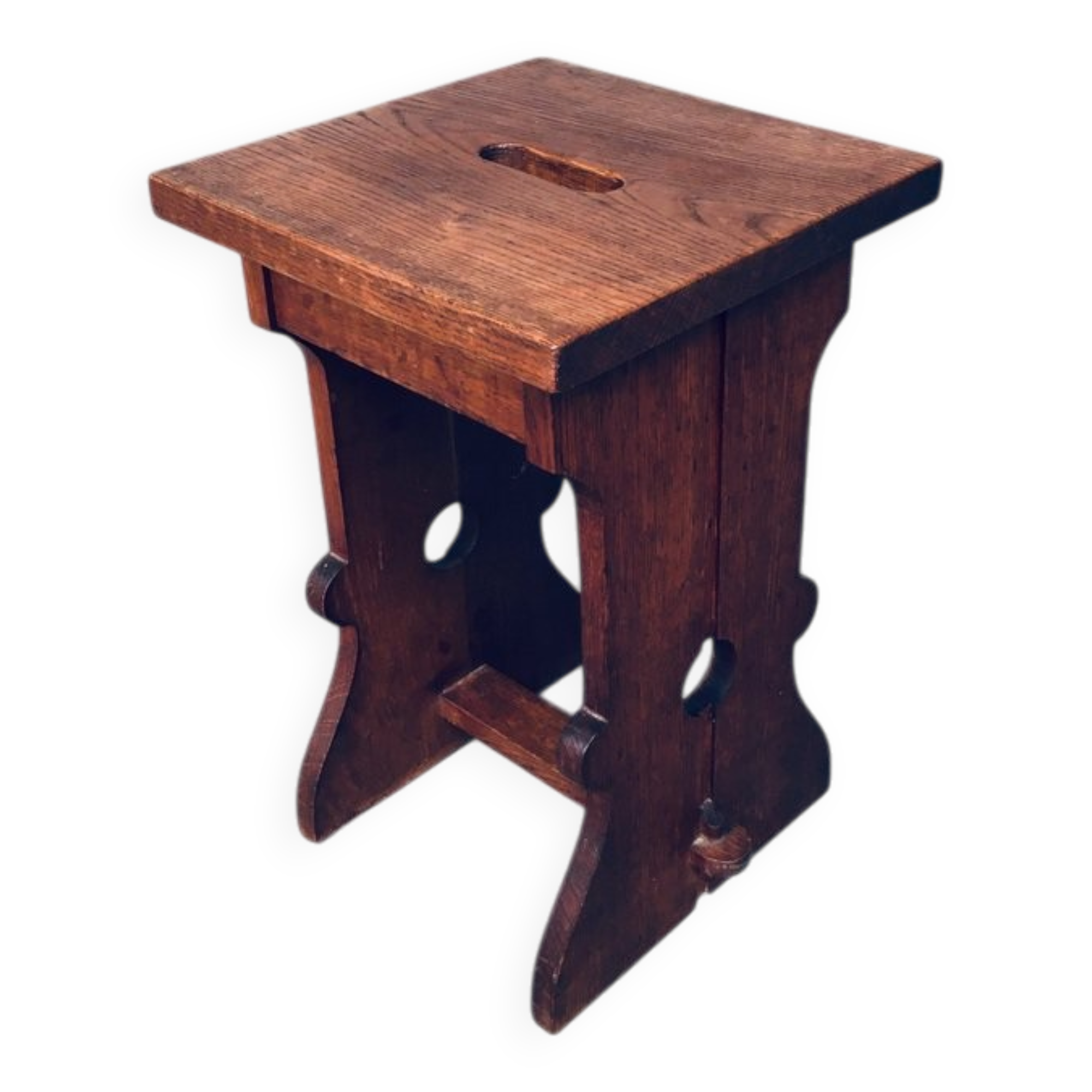 Amsterdam School Design Oak Handle Stool, Netherlands, 1920s