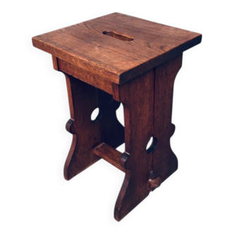 Amsterdam School Design Oak Handle Stool, Netherlands, 1920s