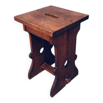 Amsterdam School Design Oak Handle Stool, Netherlands, 1920s