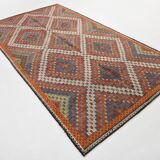 6x11 Mulicolor Living Room Rug, Vintage Wool Kilim Rug, 187x339Cm