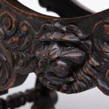 Tabouret victorien antique à décor de lions sculpté à la main, Hollande