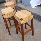 Series of 3 mahogany bar stools and mulching of Mexico manufacturing around 1950