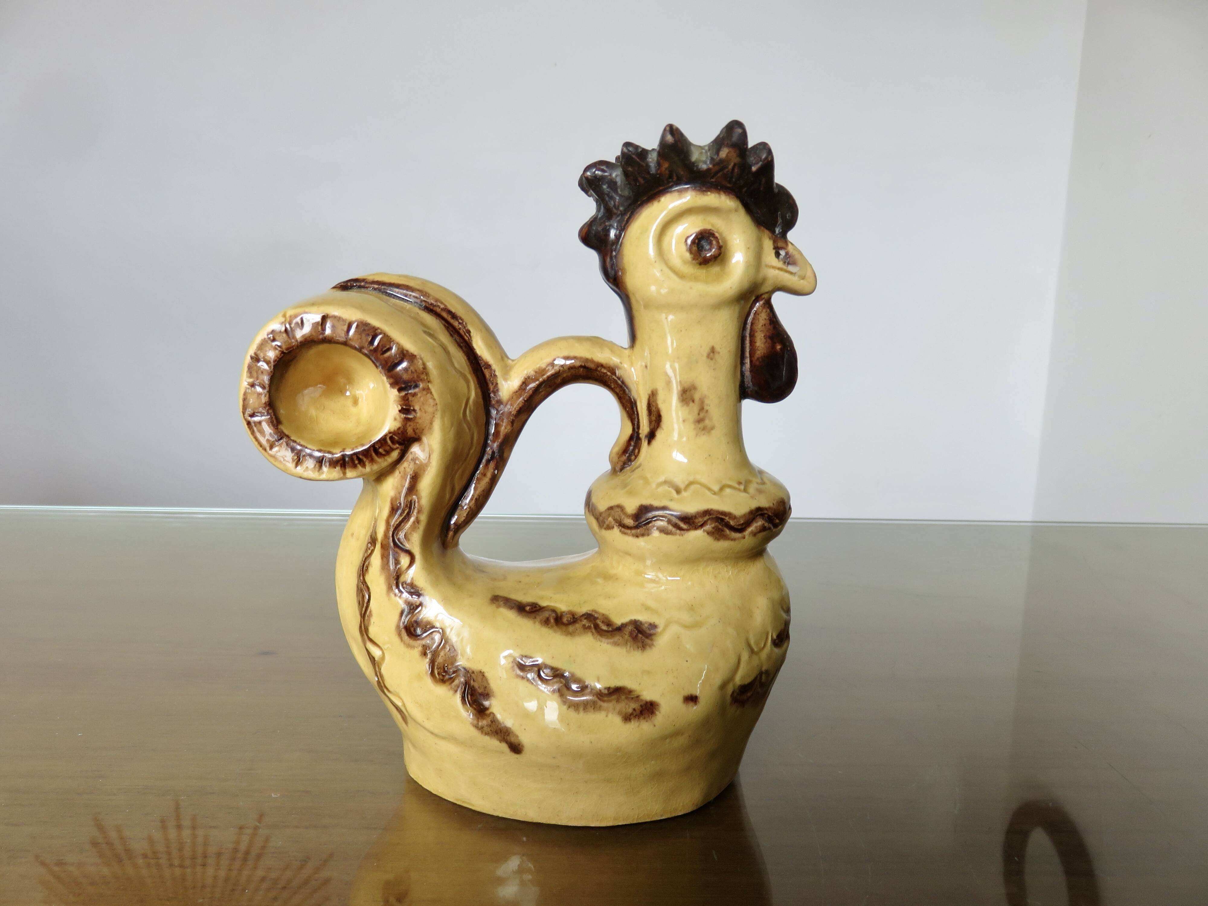 Ceramic candlestick "the rooster" from Périgourdine pottery, 1960
