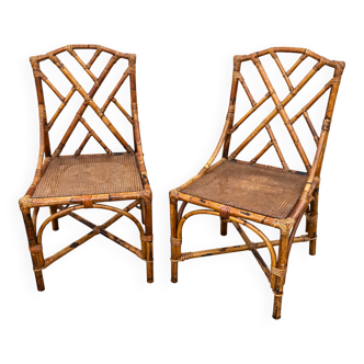 pair of garden chairs in bamboo and woven rattan 1950