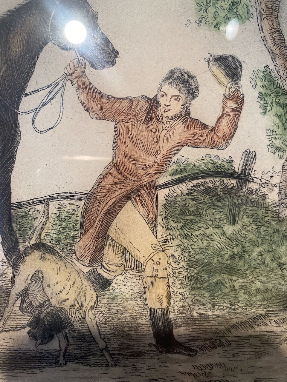 Antique engraving , the hunter to the discovery early XX century