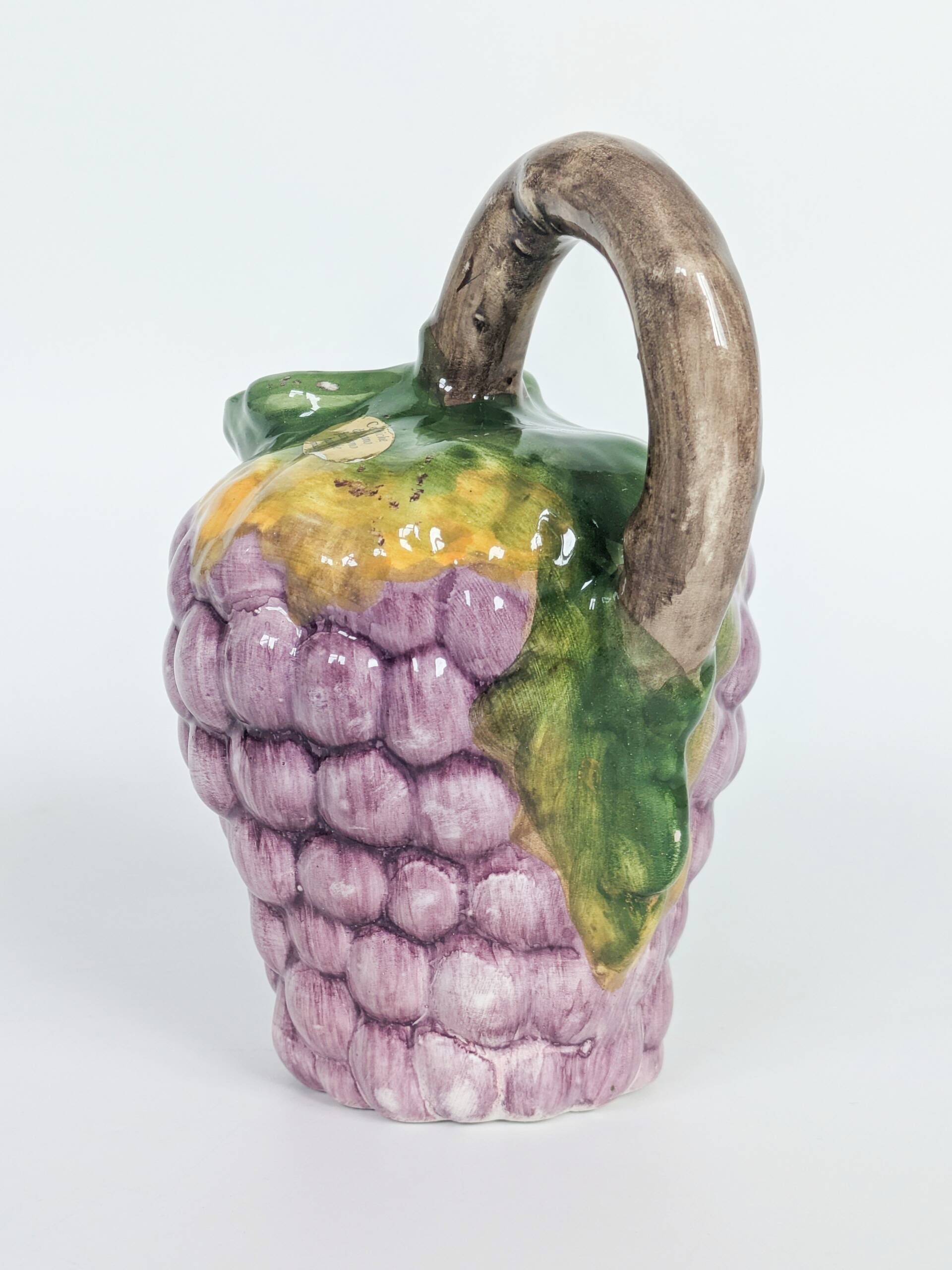 Majolica pitcher Ceramiche di Bassano raisins Italy vintage summer decor