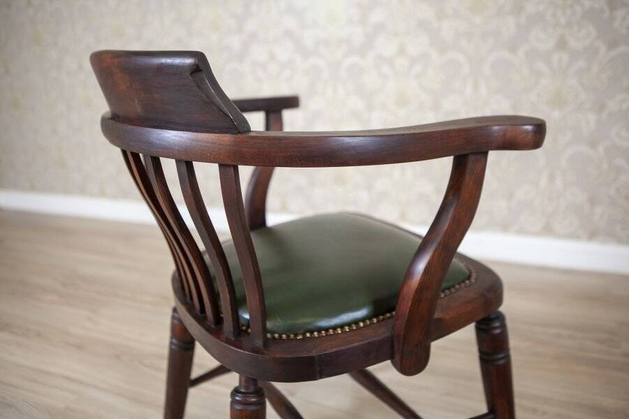 Early-20th Century Beech Desk Chair with Leather Seat, 1950s