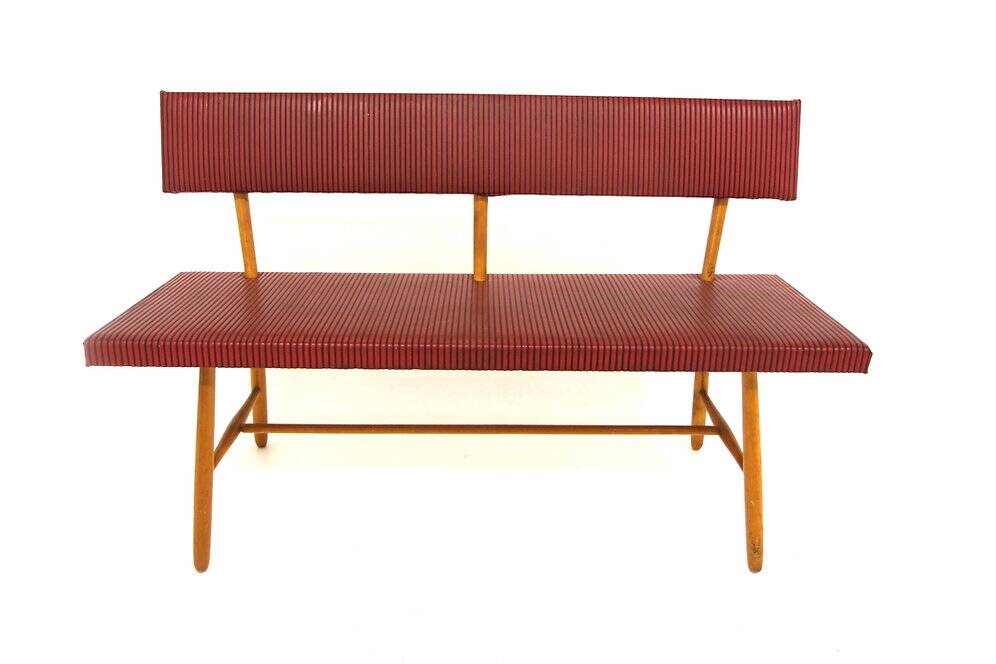 Scandinavian bench in imitation leather, Sweden, 1950