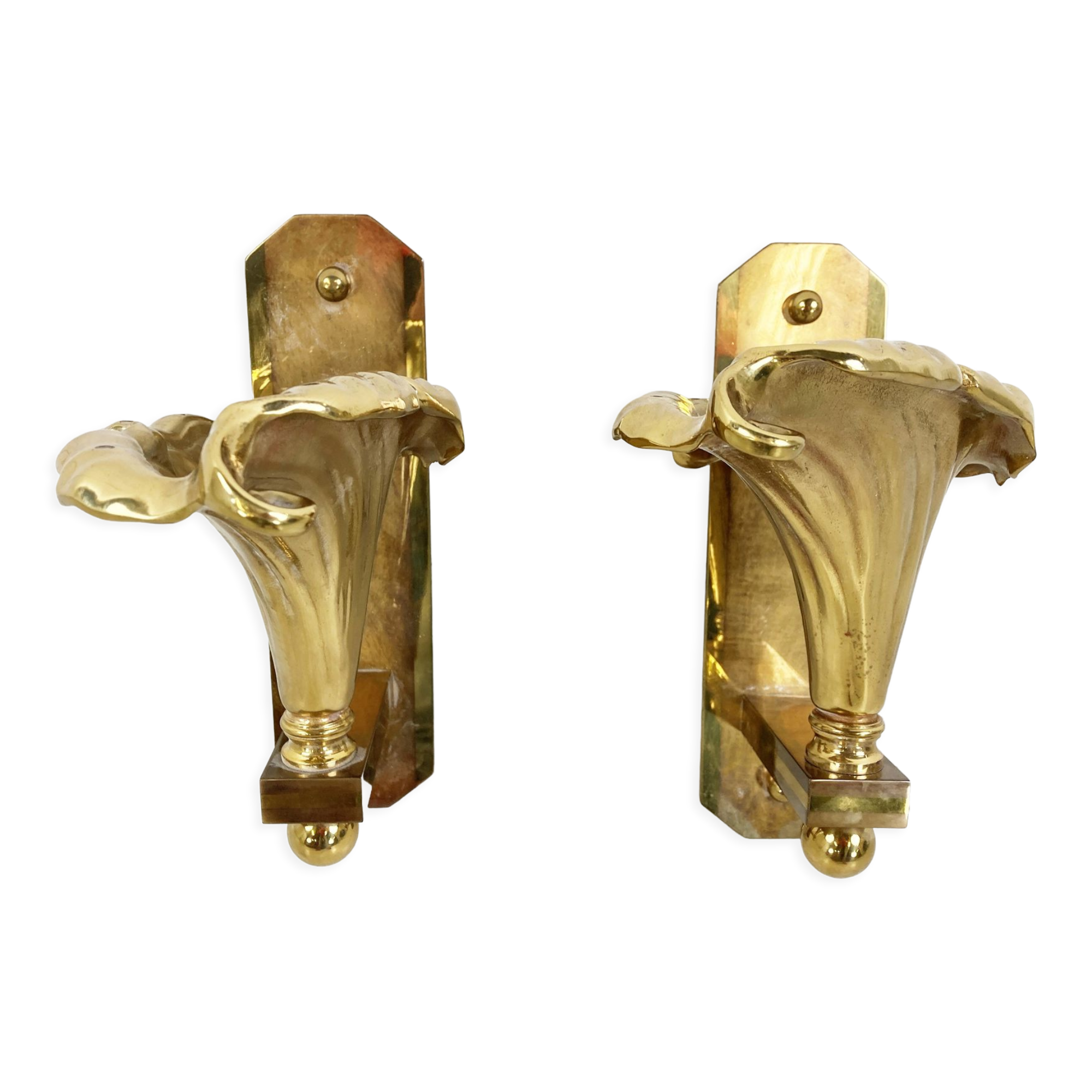 Pair of Bronze flower wall lamps, 1970s