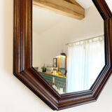 Vintage octagonal wooden mirror