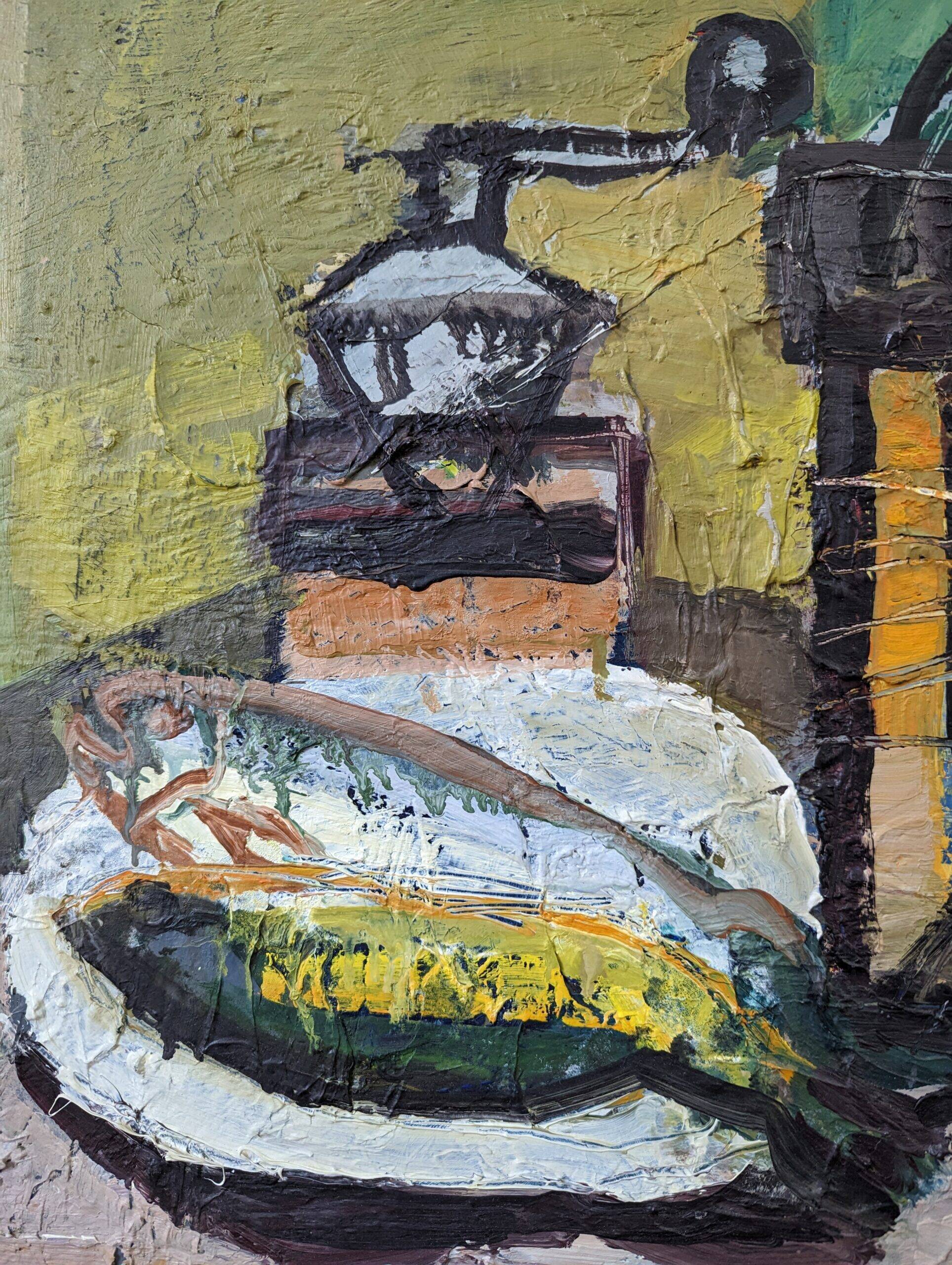 1959 Mid-Century Modern Swedish "Still Life With Lamp" Vintage Oil Painting, Framed