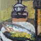 1959 Mid-Century Modern Swedish "Still Life With Lamp" Vintage Oil Painting, Framed