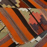 Pink & Brown Turkish Vintage Kilim Runner Rug, 77x387Cm
