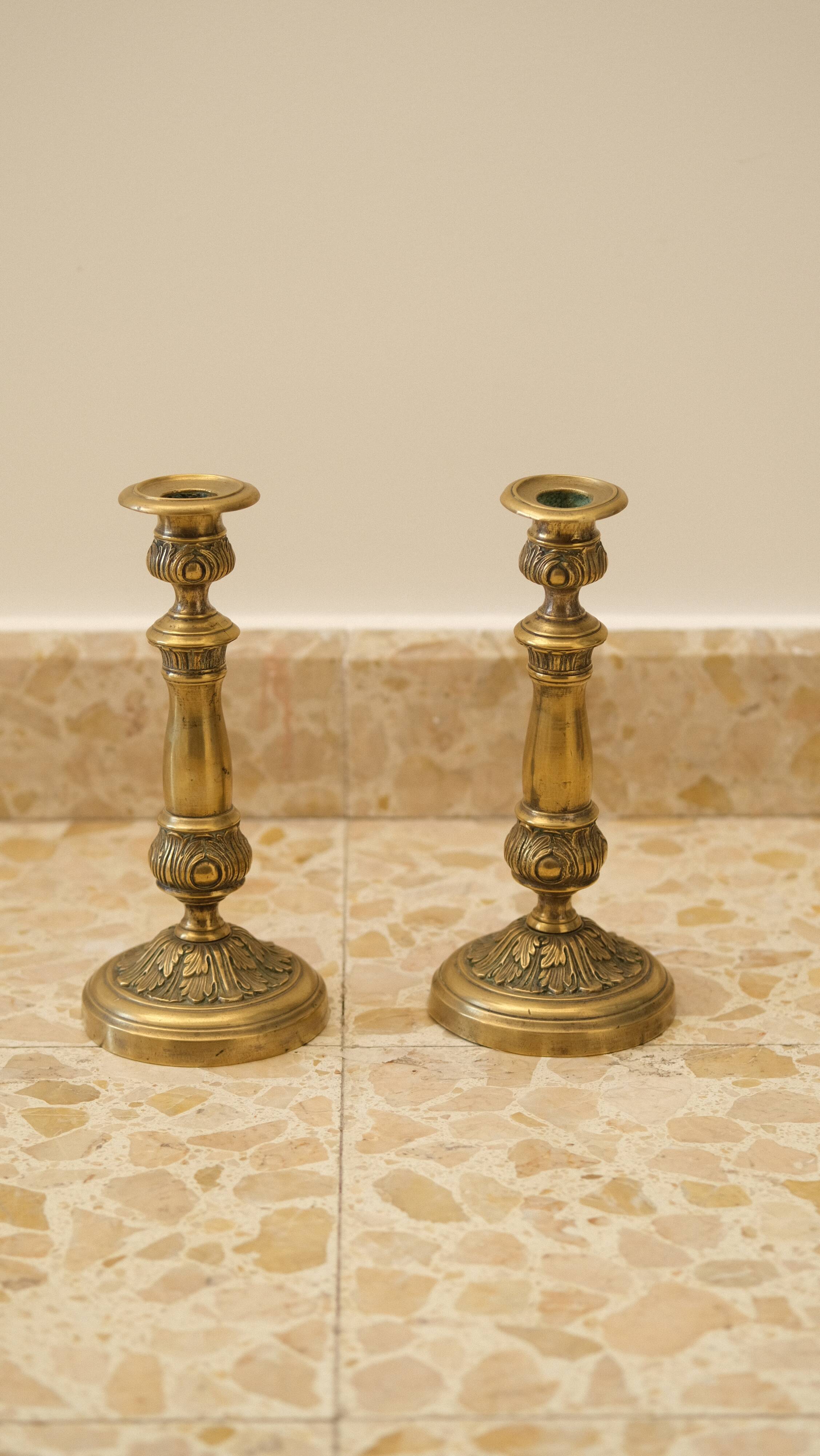 Pair of brass candle holders