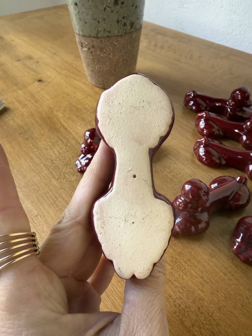 Red poodle ceramic knife holder