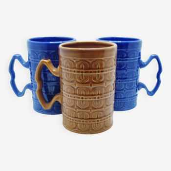 3 ceramic beer mugs (England)
