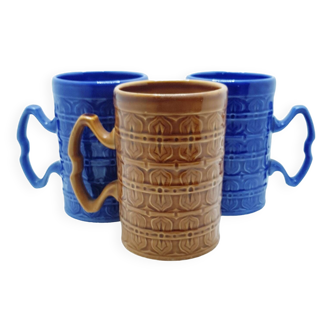 3 ceramic beer mugs (England)