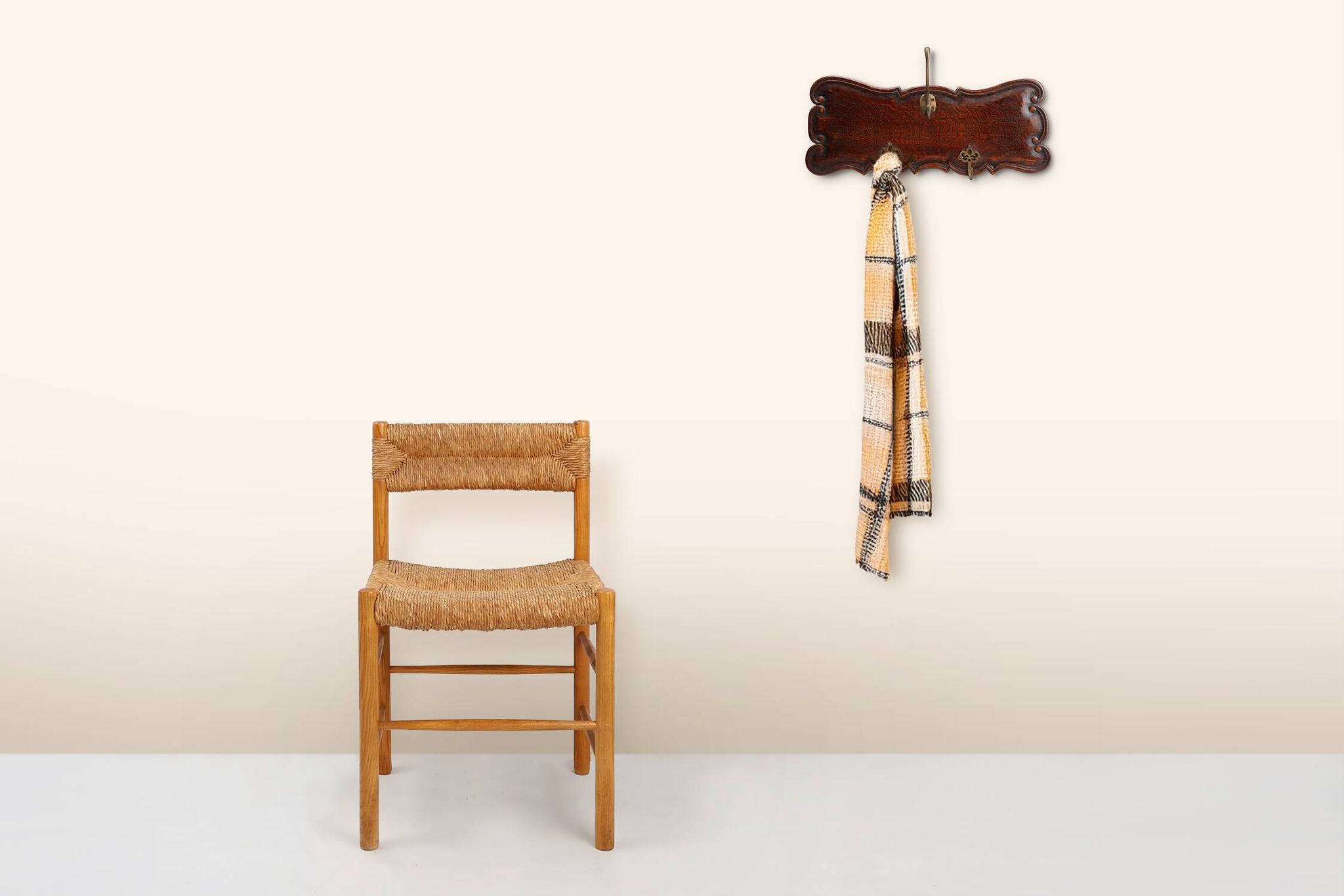 Art Nouveau style coat rack in oak with brass hooks, France ca. 1915